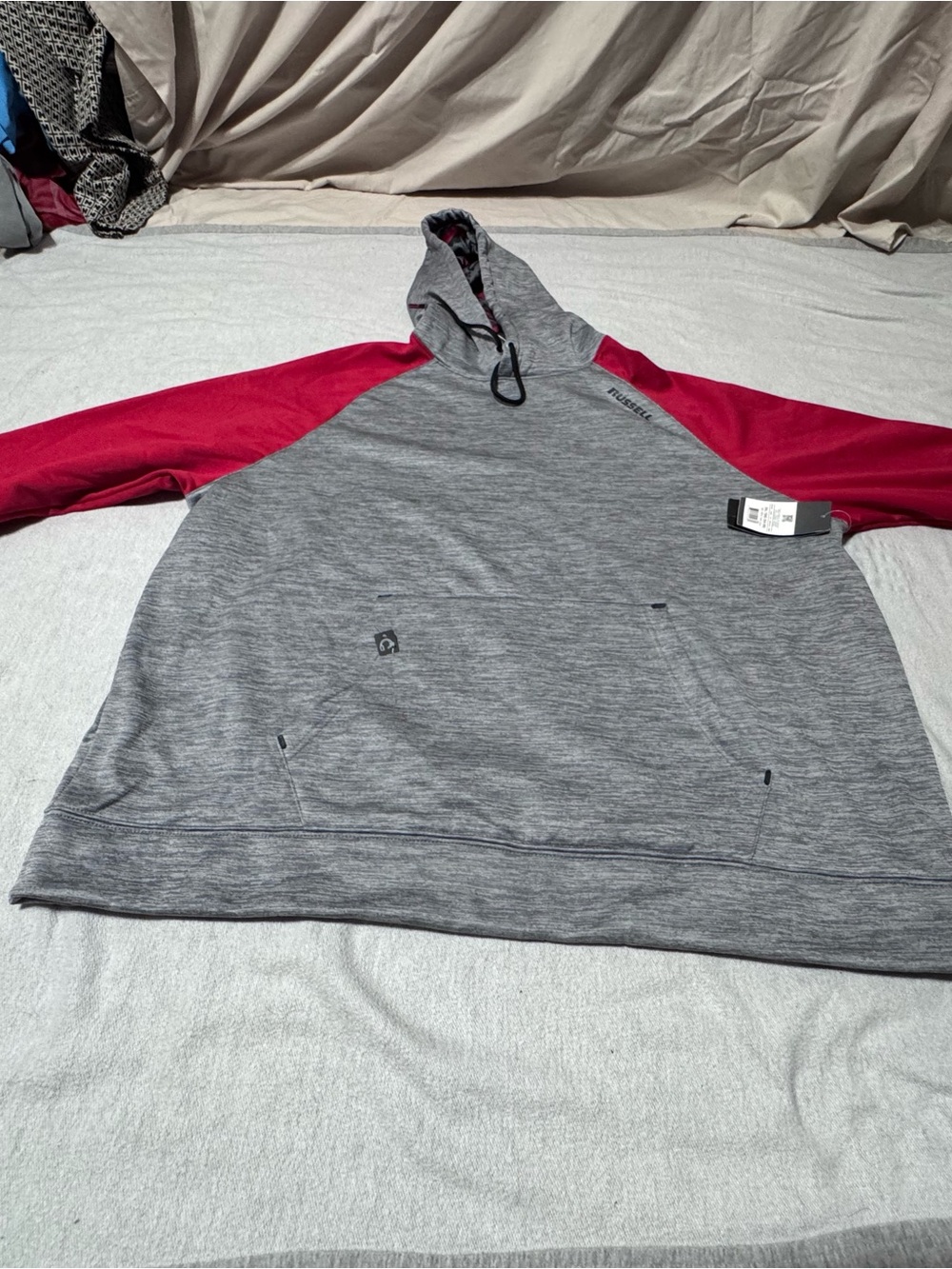 NWT Russell Athletic Grey Heather Pullover Hoodie with Red Sleeves